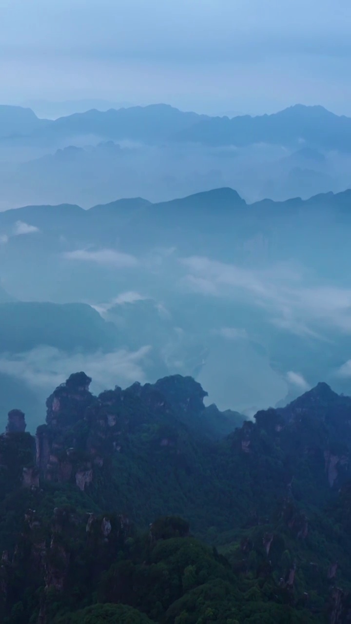 山间的云雾，阴雨天的气候，阴郁的气氛，张家界武陵源天子山景区视频下载