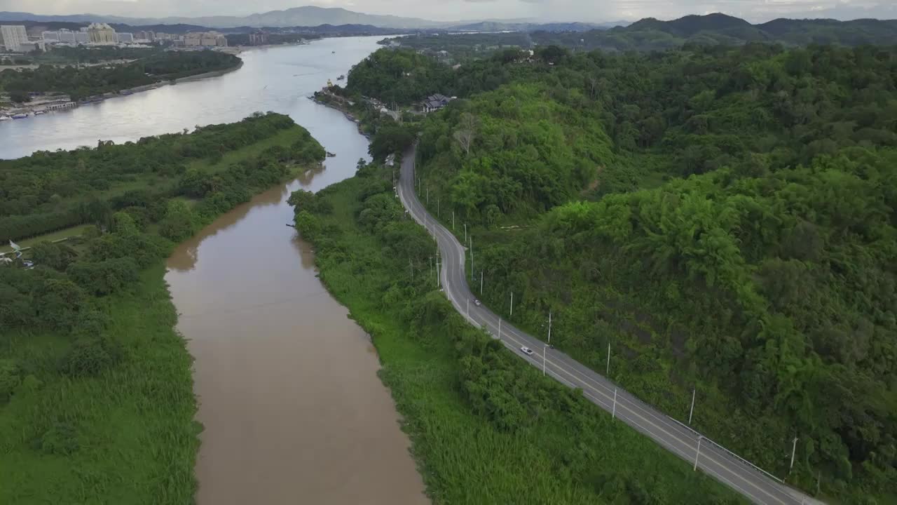 HDR缅甸金三角洛克河和湄公河航拍景观视频下载