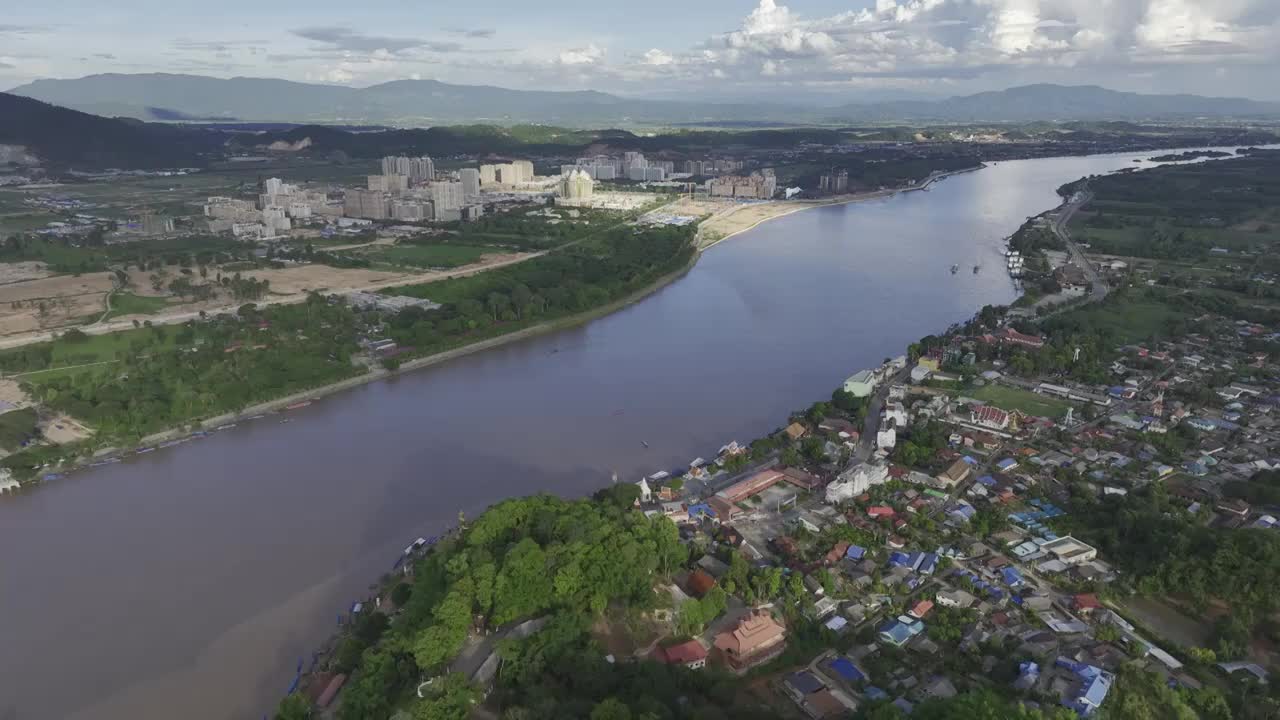 HDR泰国金三角湄公河清莱府清盛索拉城镇航拍景观视频素材