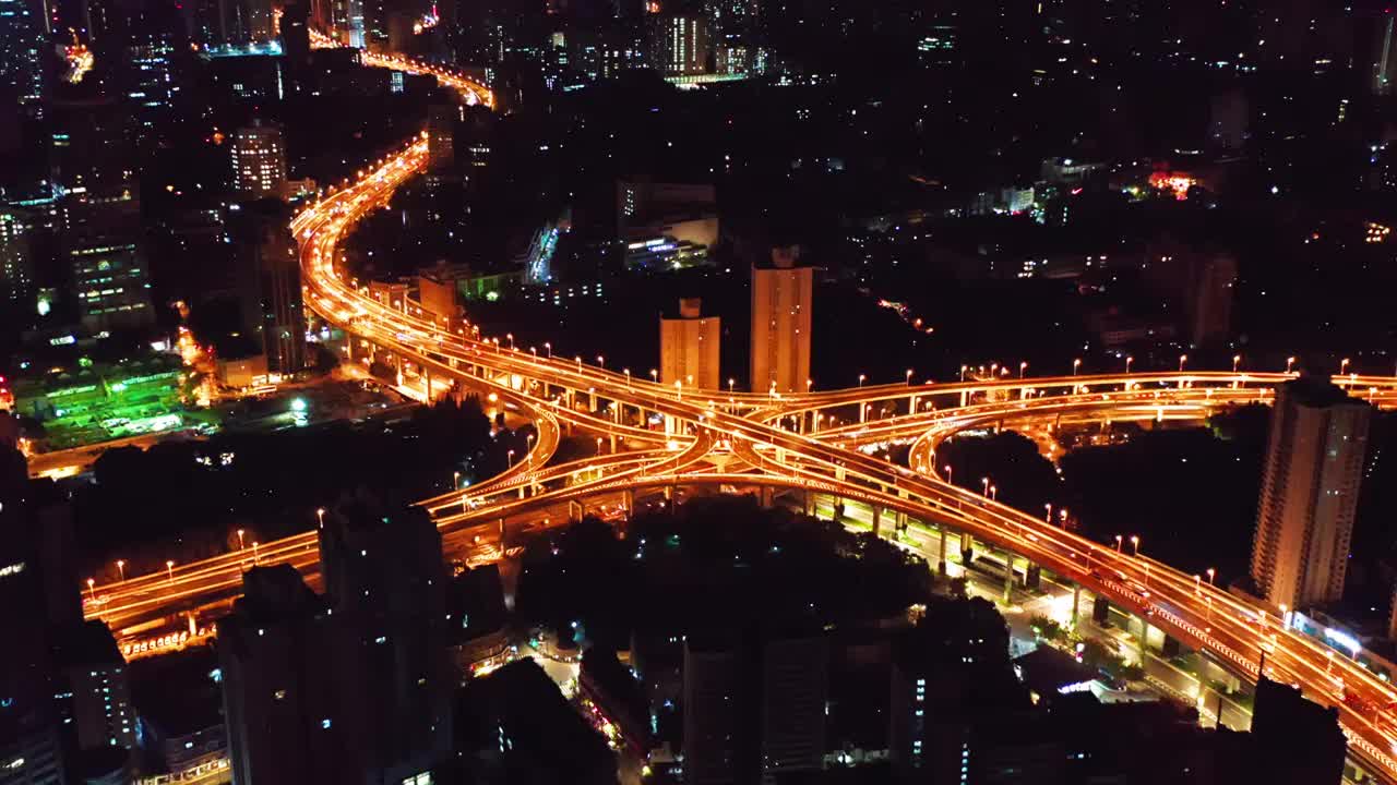 上海 黑夜 人民广场 延安高架 航拍视频 4K视频下载