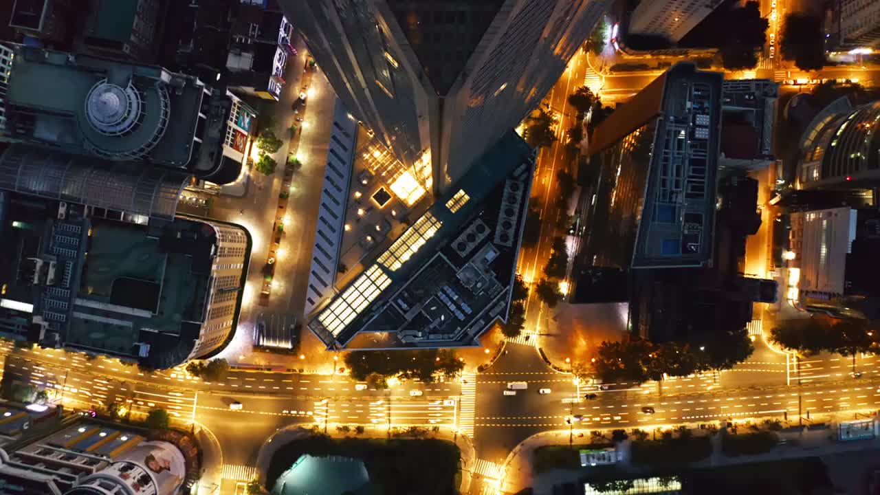 上海 黑夜 金色道路 人民广场 世贸广场 办公楼外观 航拍视频 4K视频下载