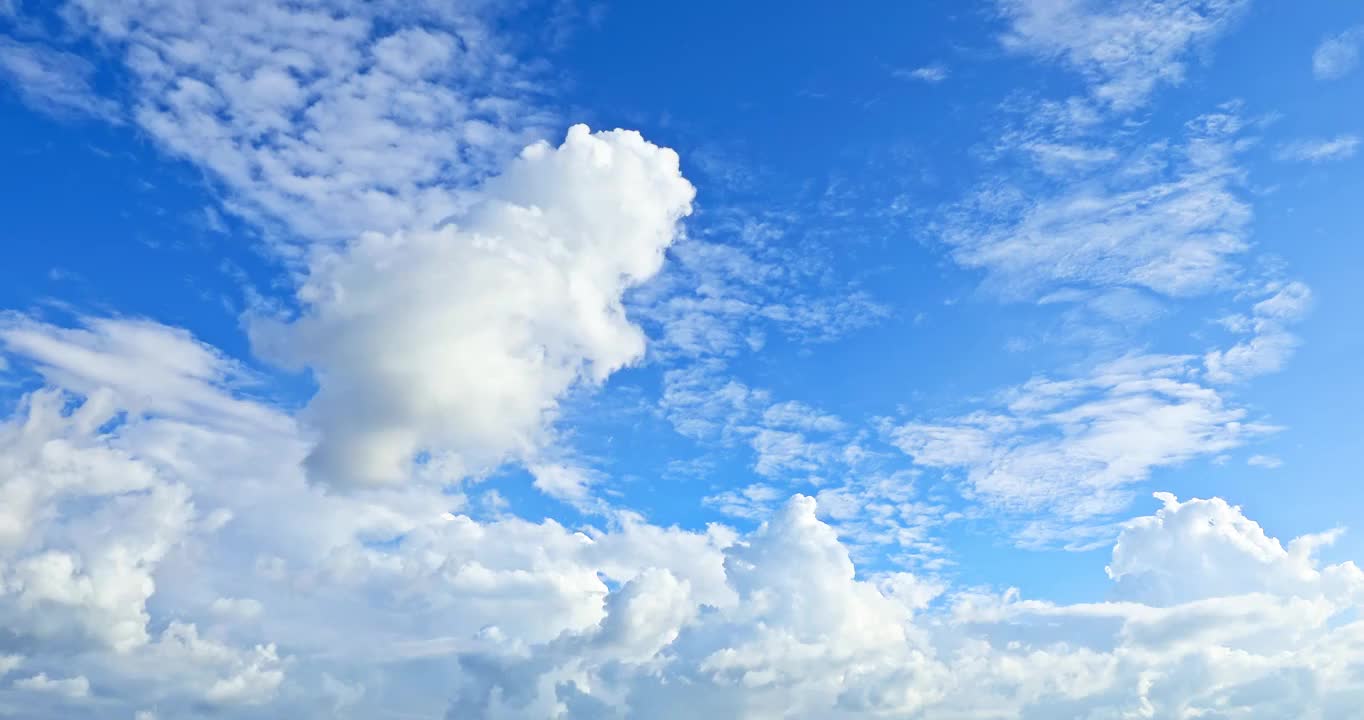 白色的云朵从蓝天上飘过视频素材