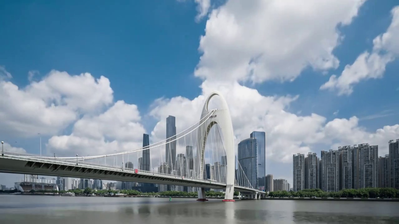 广州猎德大桥和珠江新城的蓝天白云视频下载