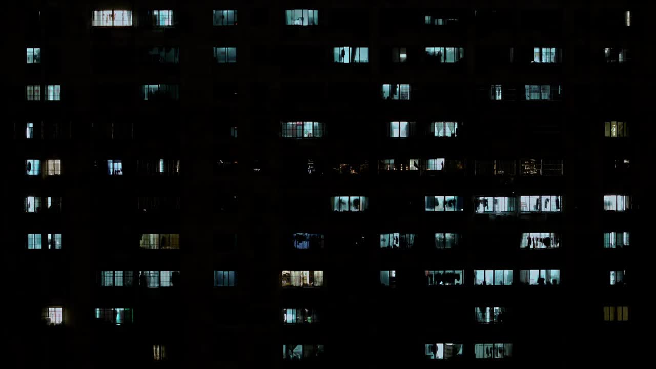 延时航拍城市住宅楼窗户灯光视频下载