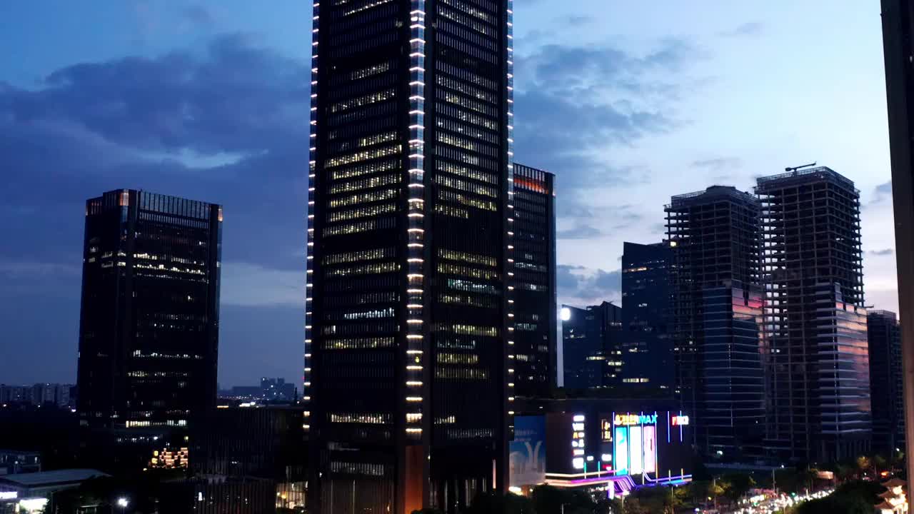 广州建筑群商务写字楼航拍-琶洲万胜围万胜广场外围夜景视频下载