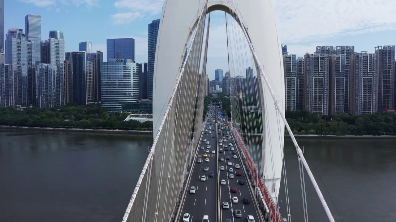 广州CBD桥梁猎德大桥海珠珠江两岸蓝天航拍视频下载