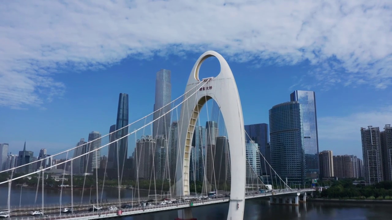 广州CBD桥梁猎德大桥海珠珠江两岸蓝天航拍视频下载