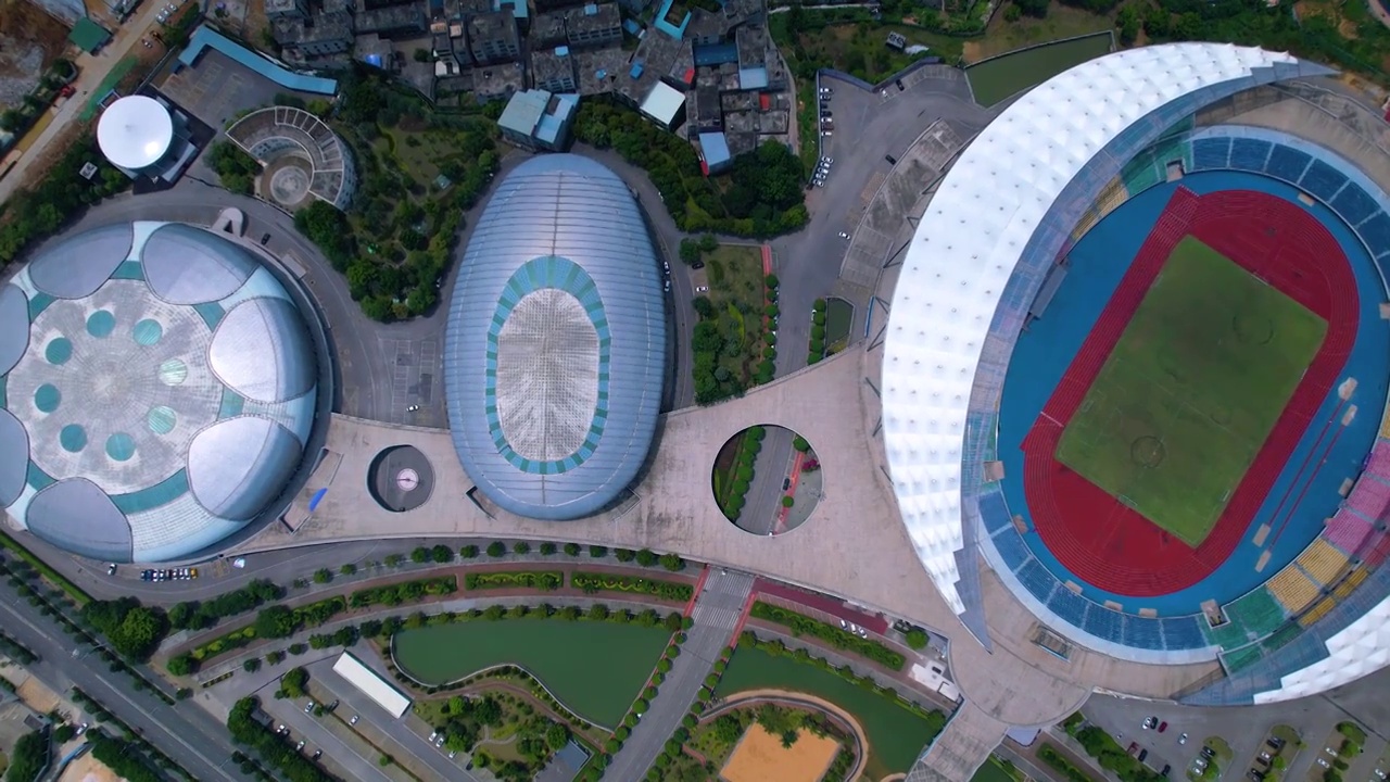 航拍贵港市体育中心足球场背景视频素材