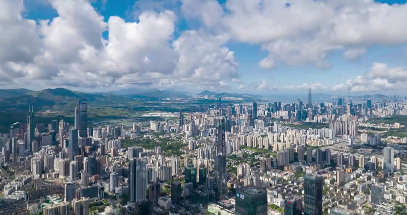 航拍深圳城市建筑蓝天白云风景视频下载