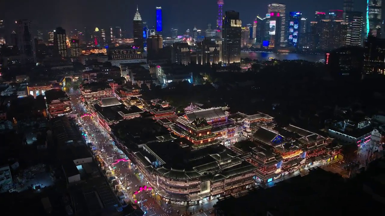 4K上海航拍豫园城隍庙中秋夜景航拍视频下载