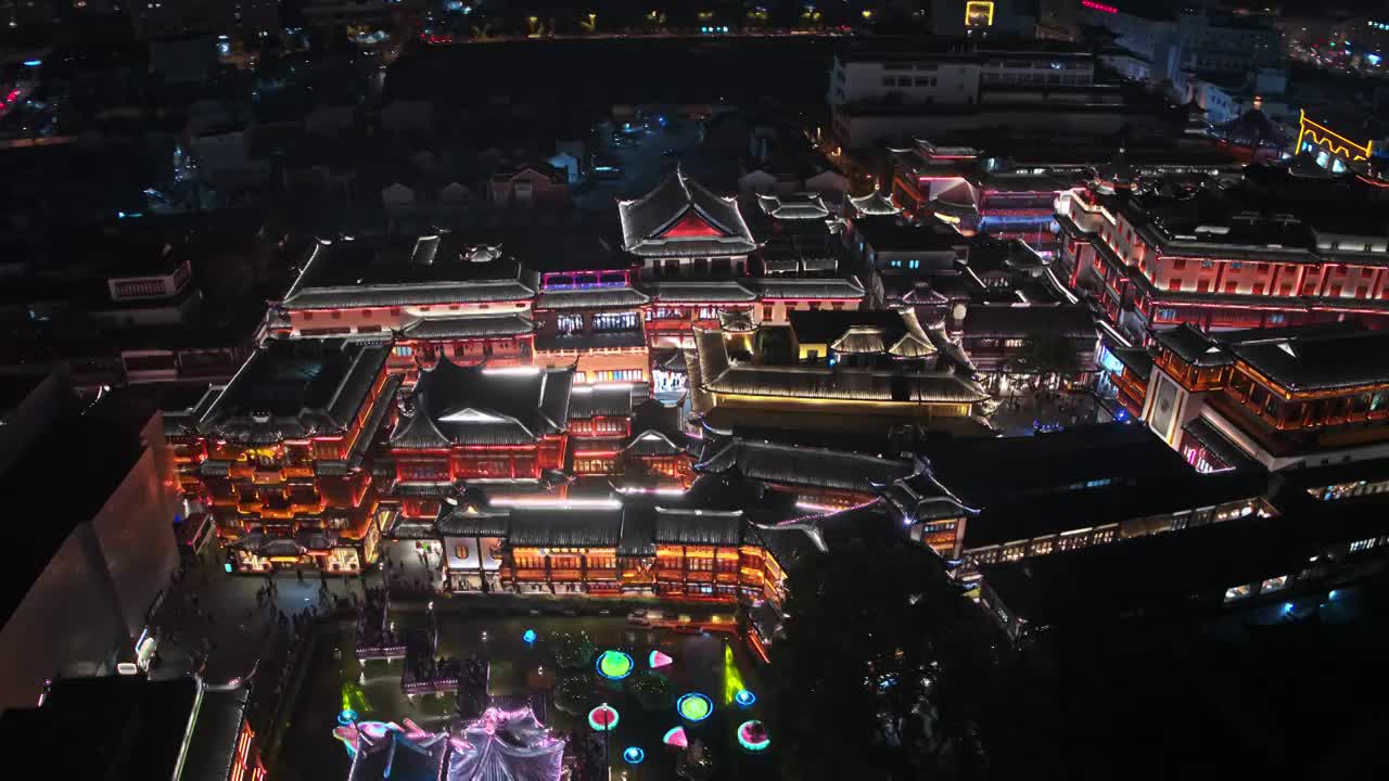 4K上海航拍豫园城隍庙中秋夜景航拍视频素材