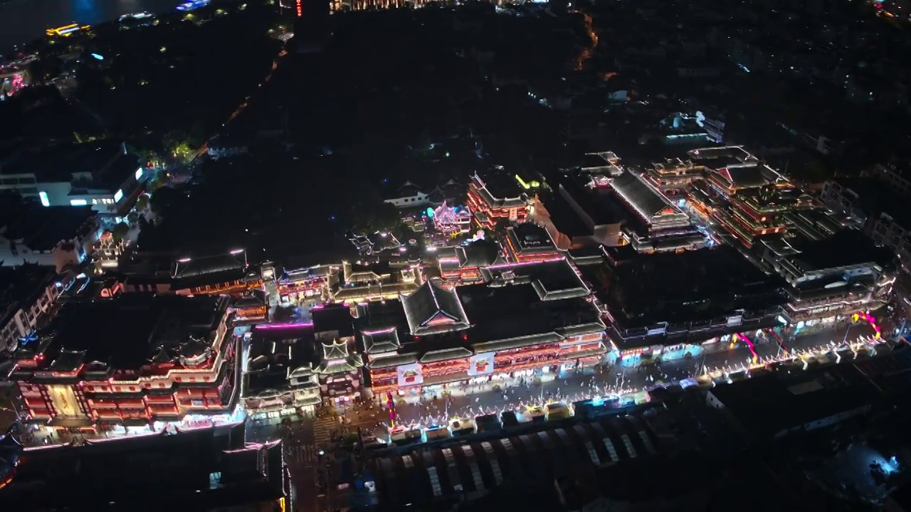 4K上海航拍豫园城隍庙中秋夜景航拍视频素材