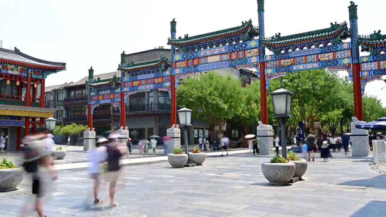 北京旅游景点前门大栅栏游客人流延时视频下载