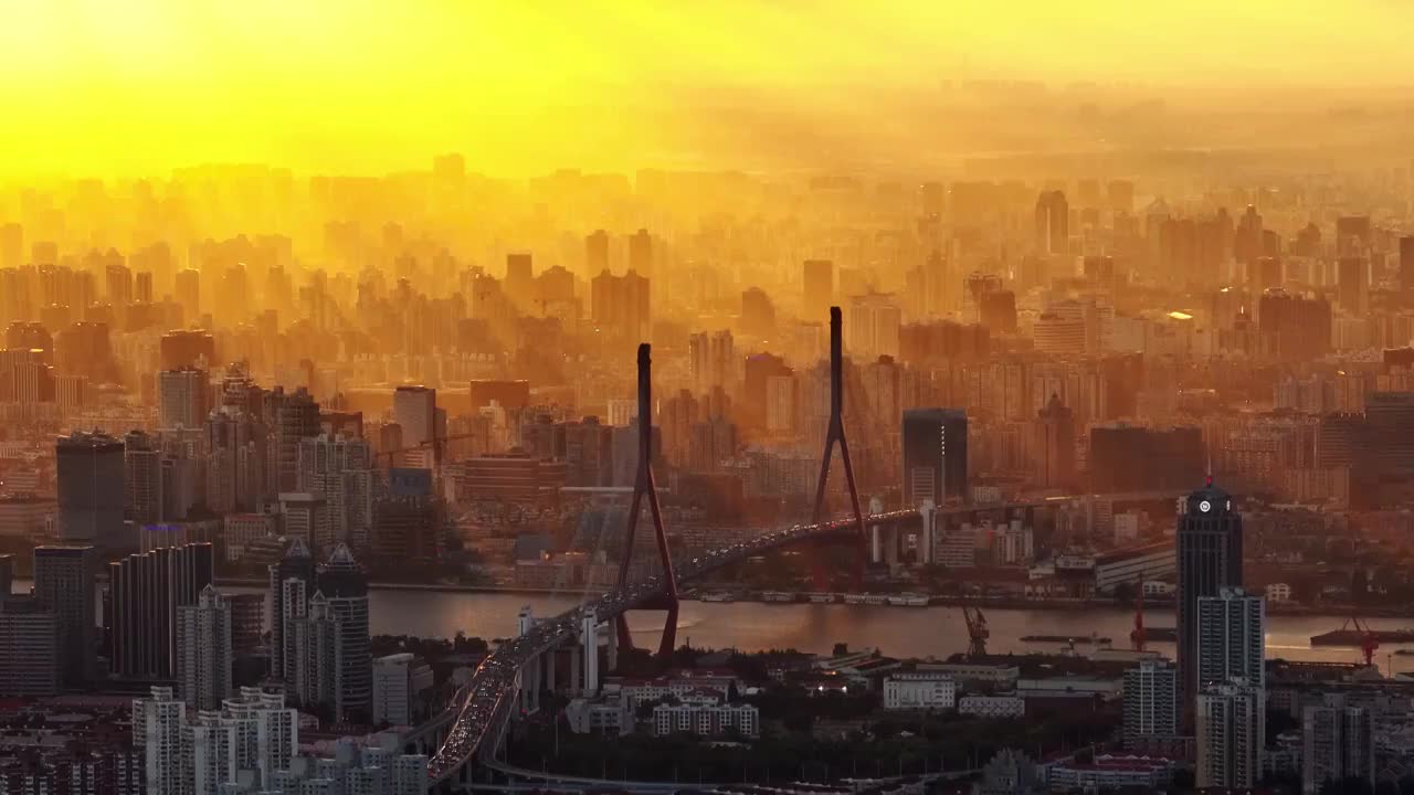 上海跨江大桥 杨浦大桥 红色桥柱 桥梁视频下载