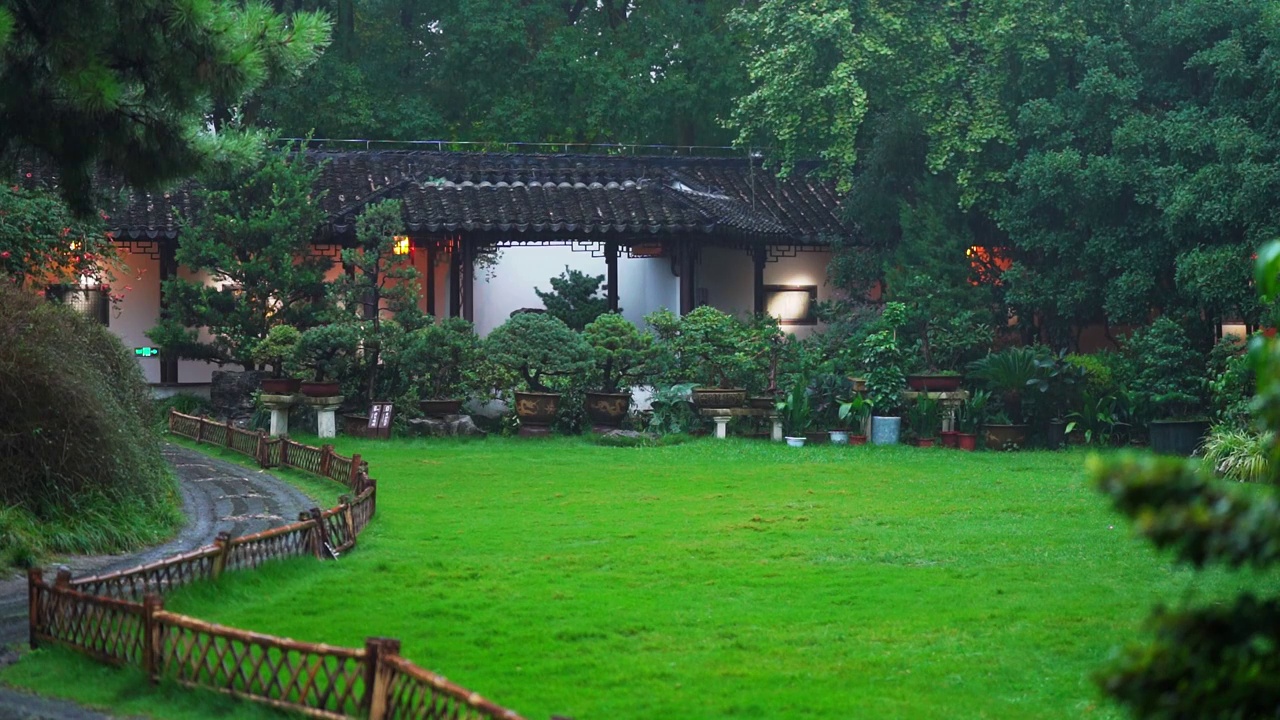 雨中南京瞻园 白天夜景 中国文化 传统 中式建筑 园林 公园 下雨 雨滴视频素材