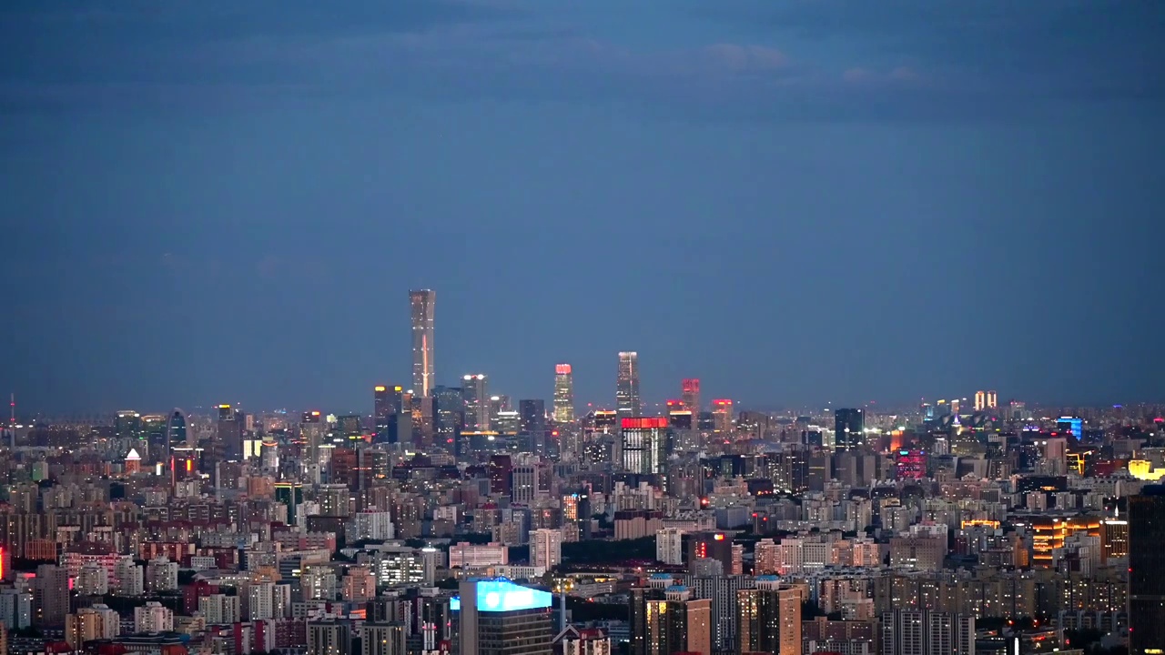 中国北京市地标建筑城市天际线夜景鸟巢水立方视频下载