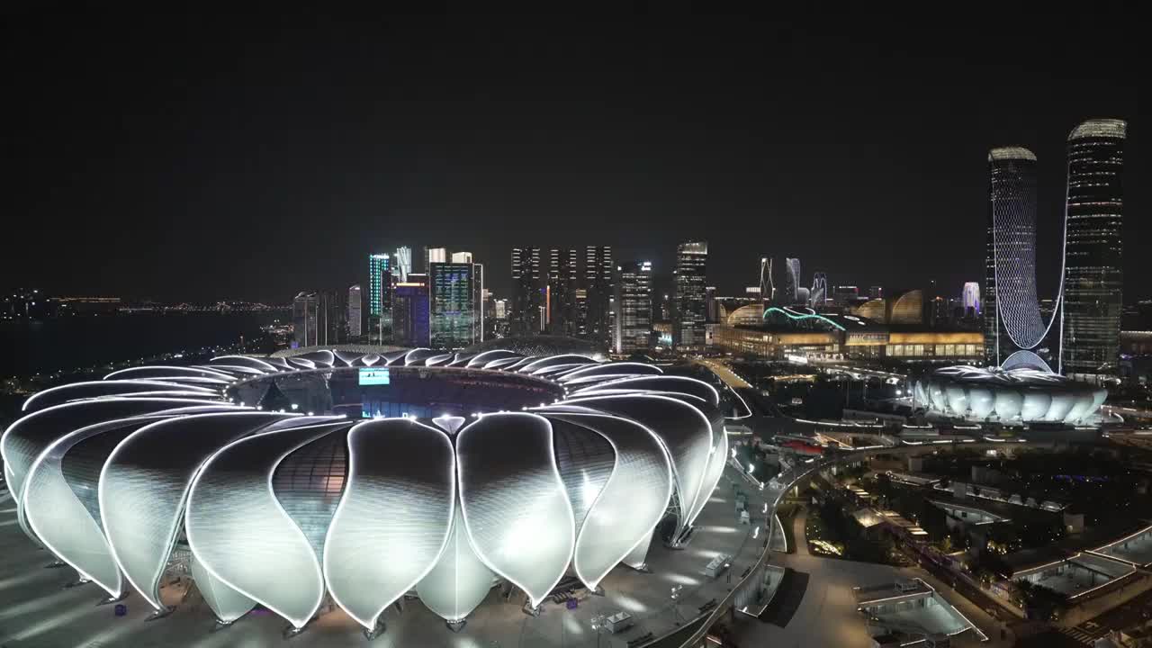 杭州奥体中心体育馆夜景视频素材