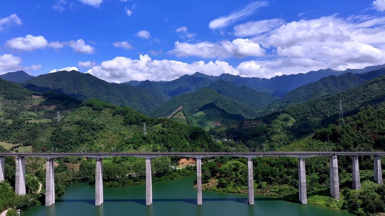 航拍广西桂林高铁线路空镜头 大好河山视频素材