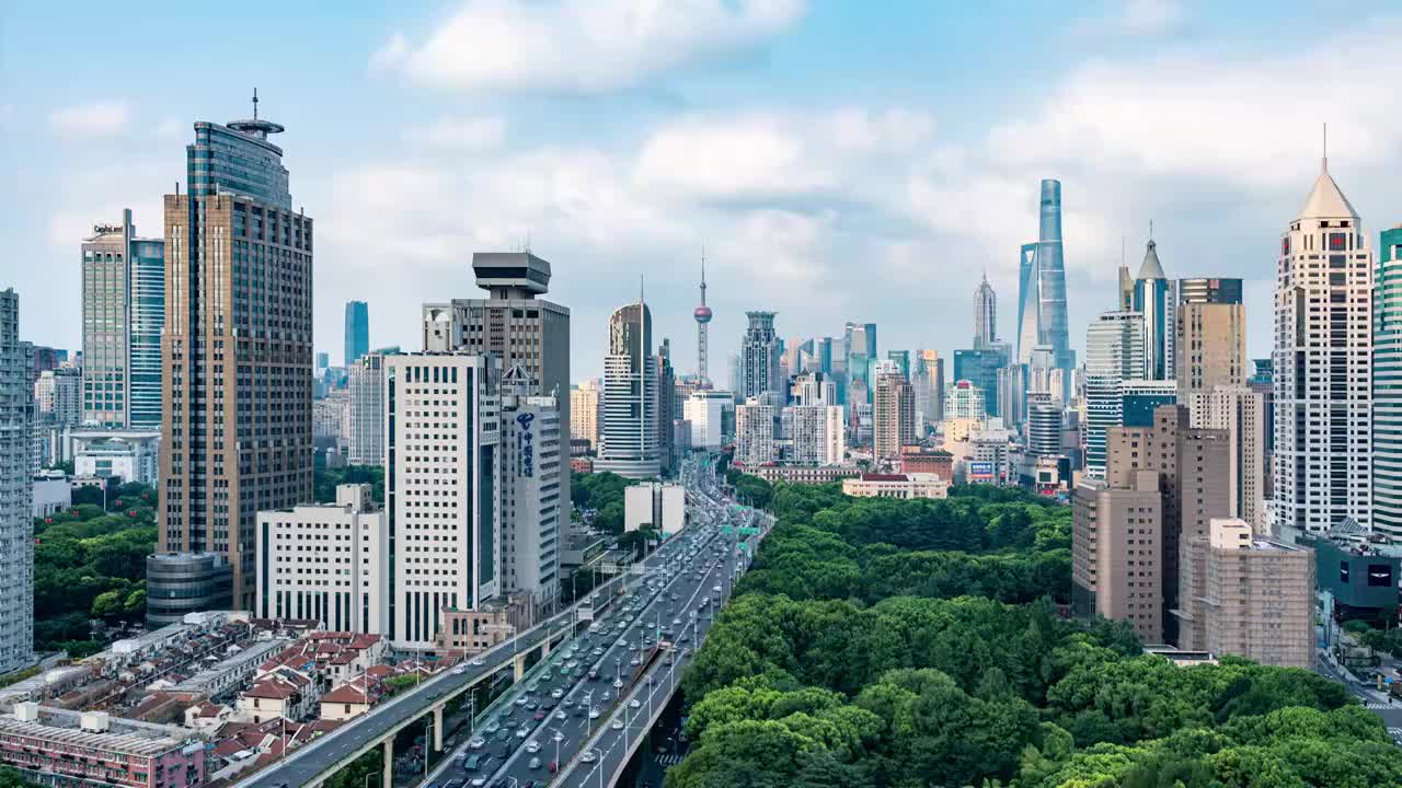 中国上海城市蓝天白云延时风光视频素材