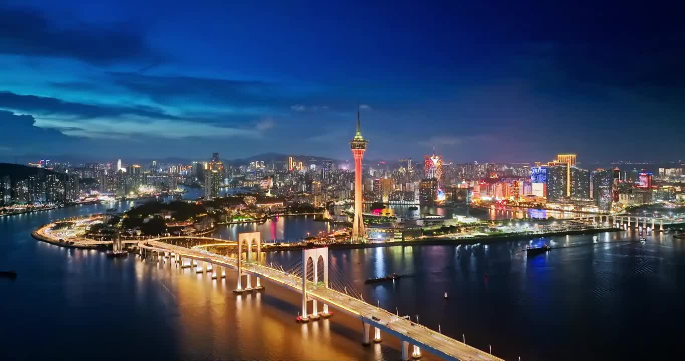 航拍中国澳门城市天际线无商标广告创意视频视频素材