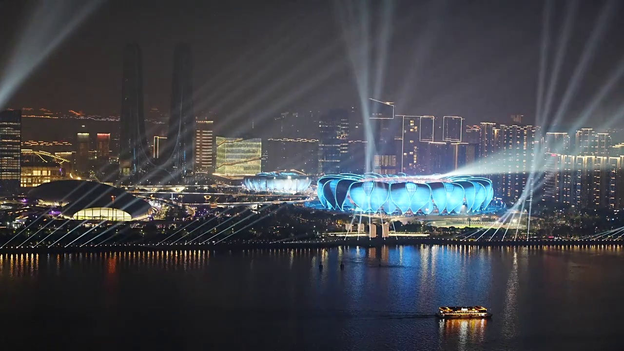 杭州亚运开幕式彩排灯光秀视频素材