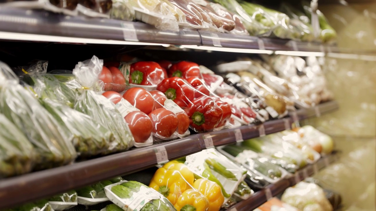 超市里货架上的新鲜有机蔬菜视频下载