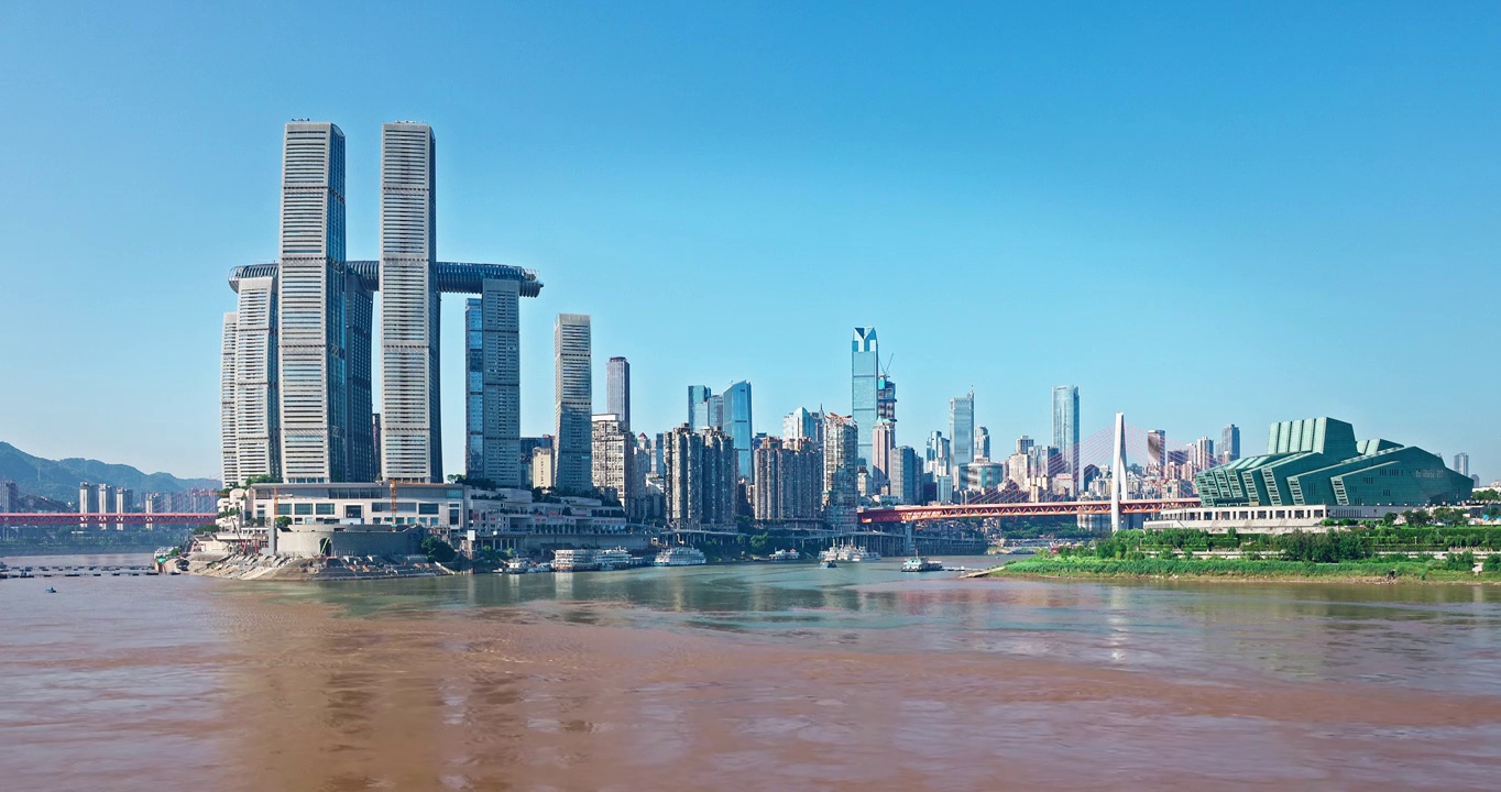 中国重庆城市天际线与河流无商标广告创意视频视频素材