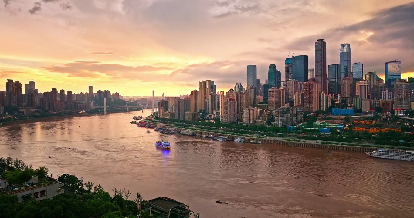 中国重庆河流城市天际线无商标广告创意视频视频素材
