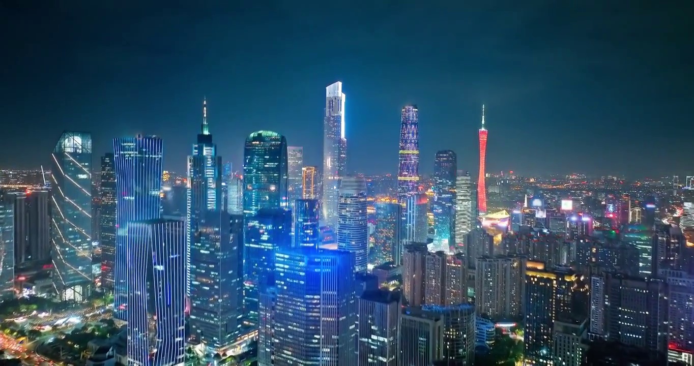 中国广州城市天际线夜景无商标广告创意视频视频下载