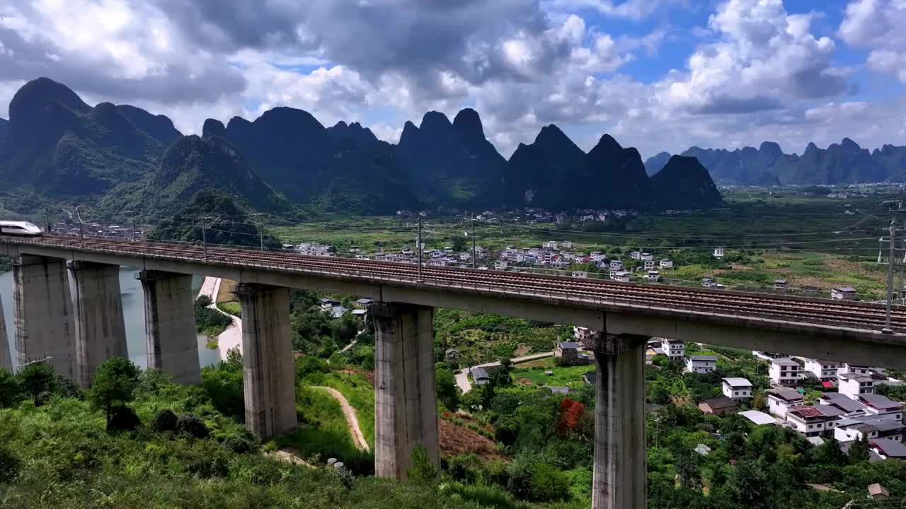 【合集】广西桂林喀斯特地貌高铁列车合集视频素材