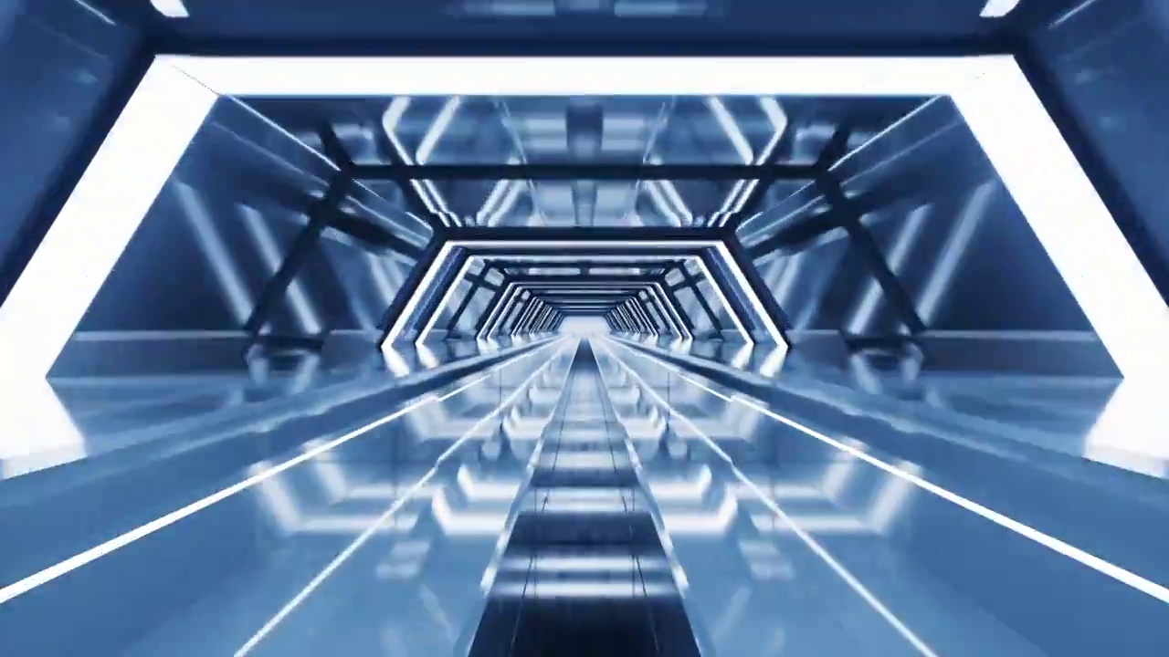 蓝色未来感隧道3D渲染视频下载