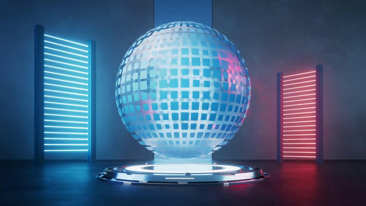 数字球体与科幻灯光场景3D渲染视频下载