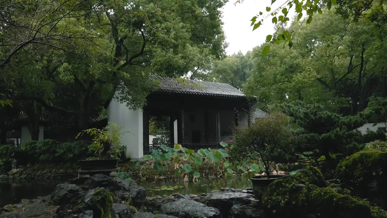 入秋后的江南园林雨天的氛围感1视频素材