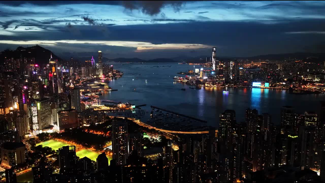 中国香港城市上空夜景航拍视频下载