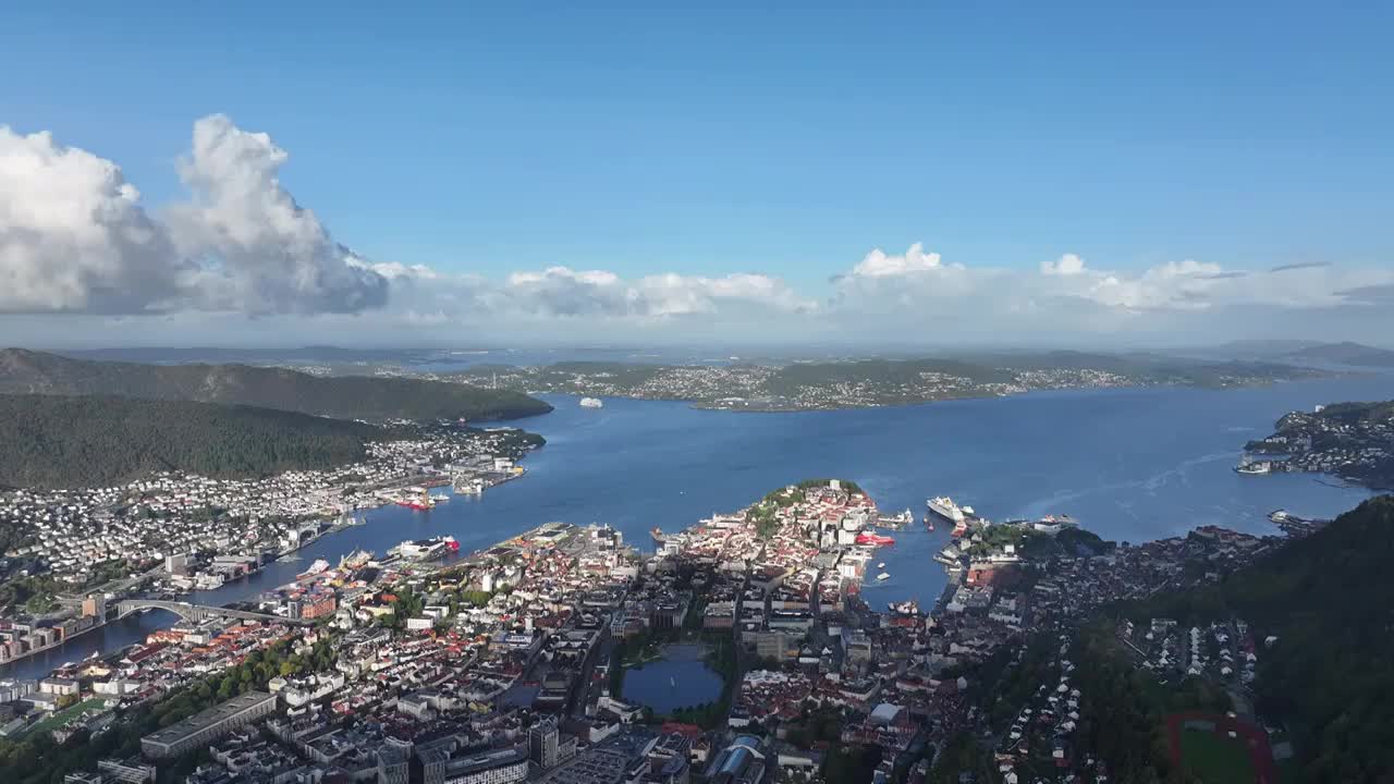 北欧挪威卑尔根（布吕根）城市航拍视频下载
