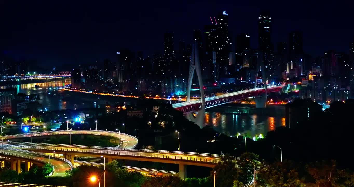 中国重庆城市天际线和高架桥夜景无建筑商标视频素材