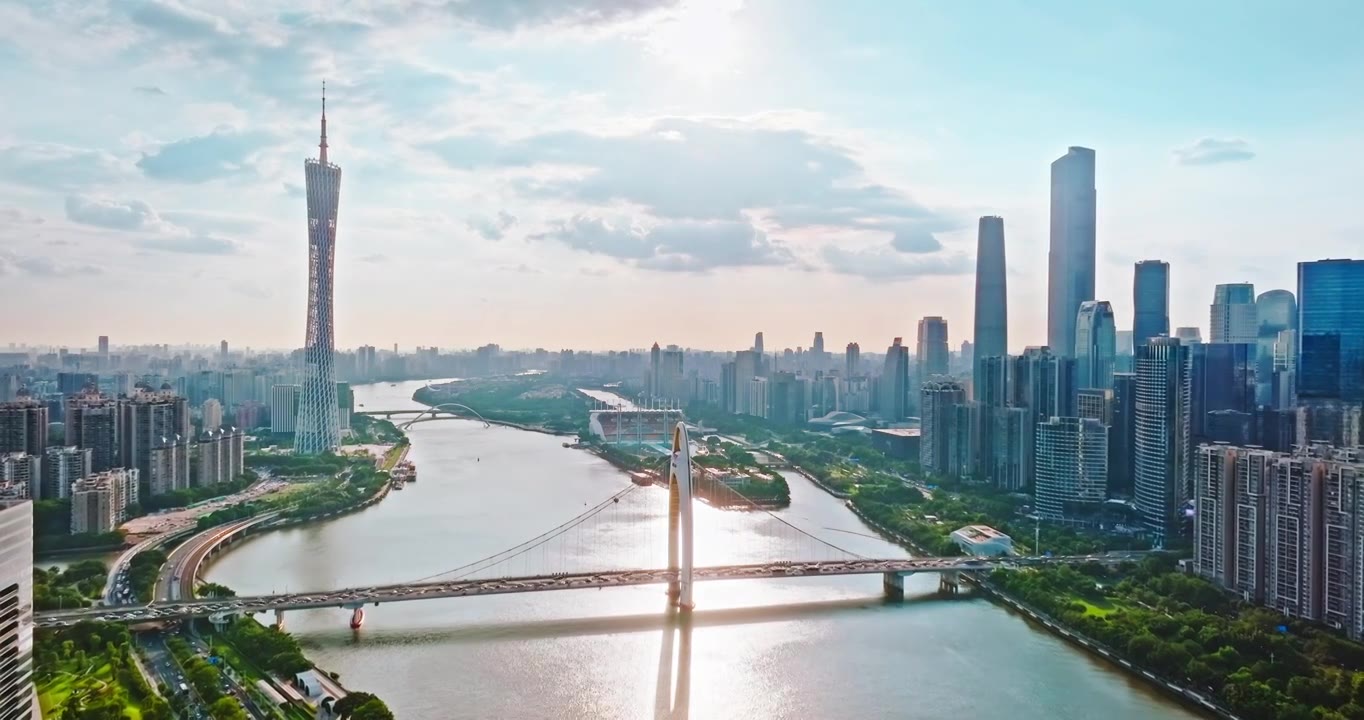 中国广州市金融区天际线航拍无建筑商标创意视频视频下载