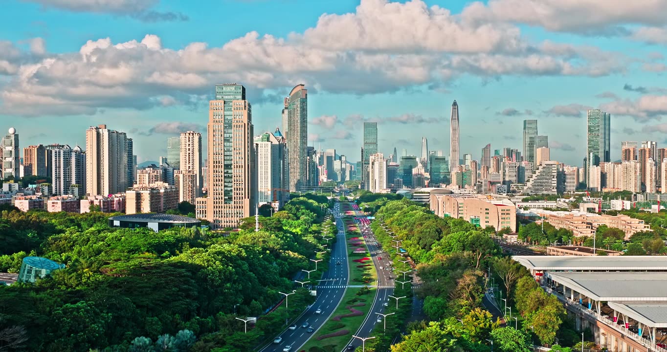 中国深圳金融区天际线和街景无建筑商标创意视频视频下载