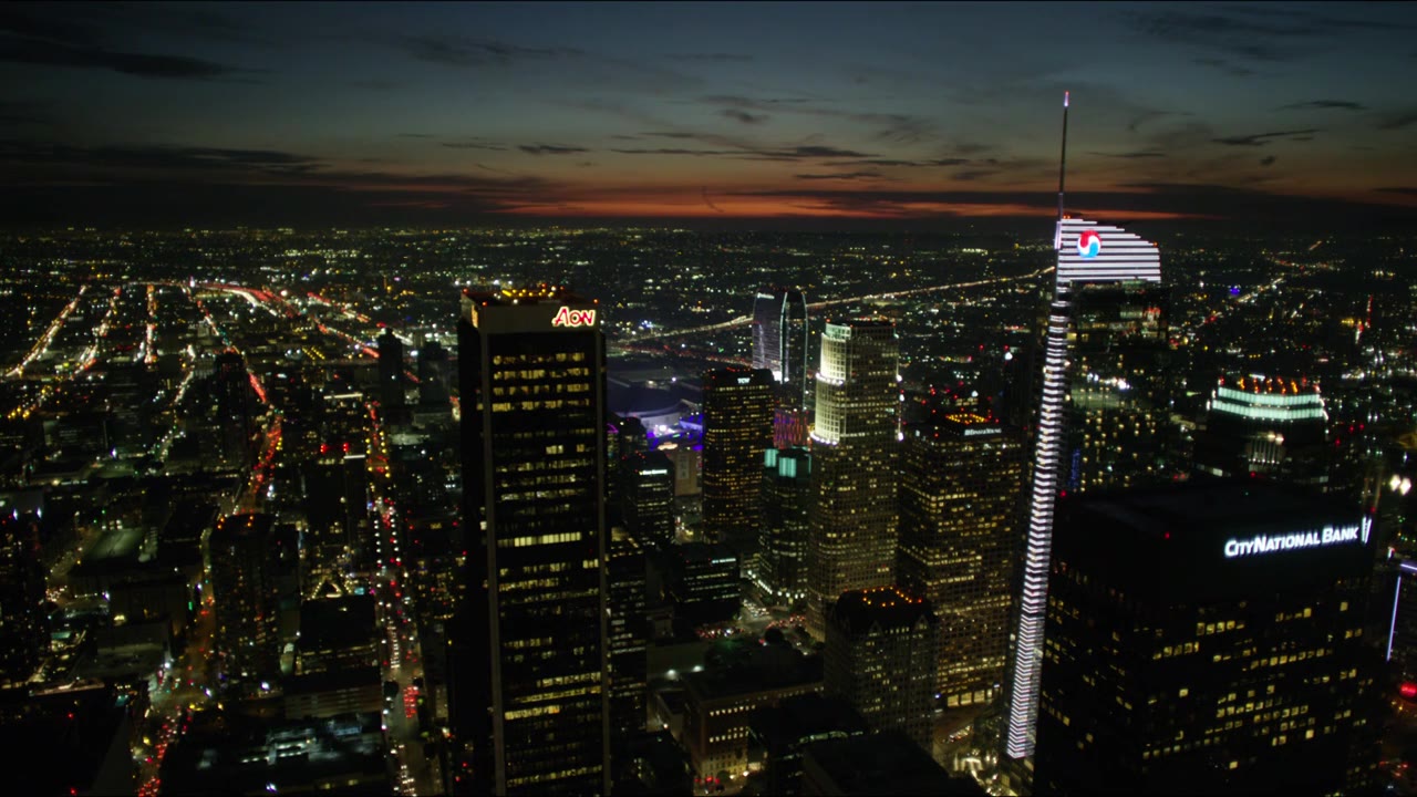 俯拍洛杉矶傍晚城市空镜视频下载