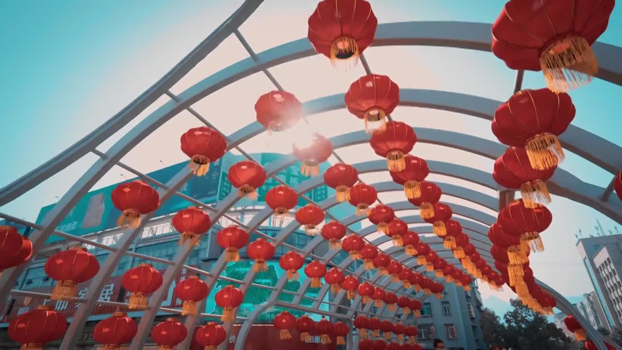街道春节装饰灯笼氛围年味（合集）视频下载