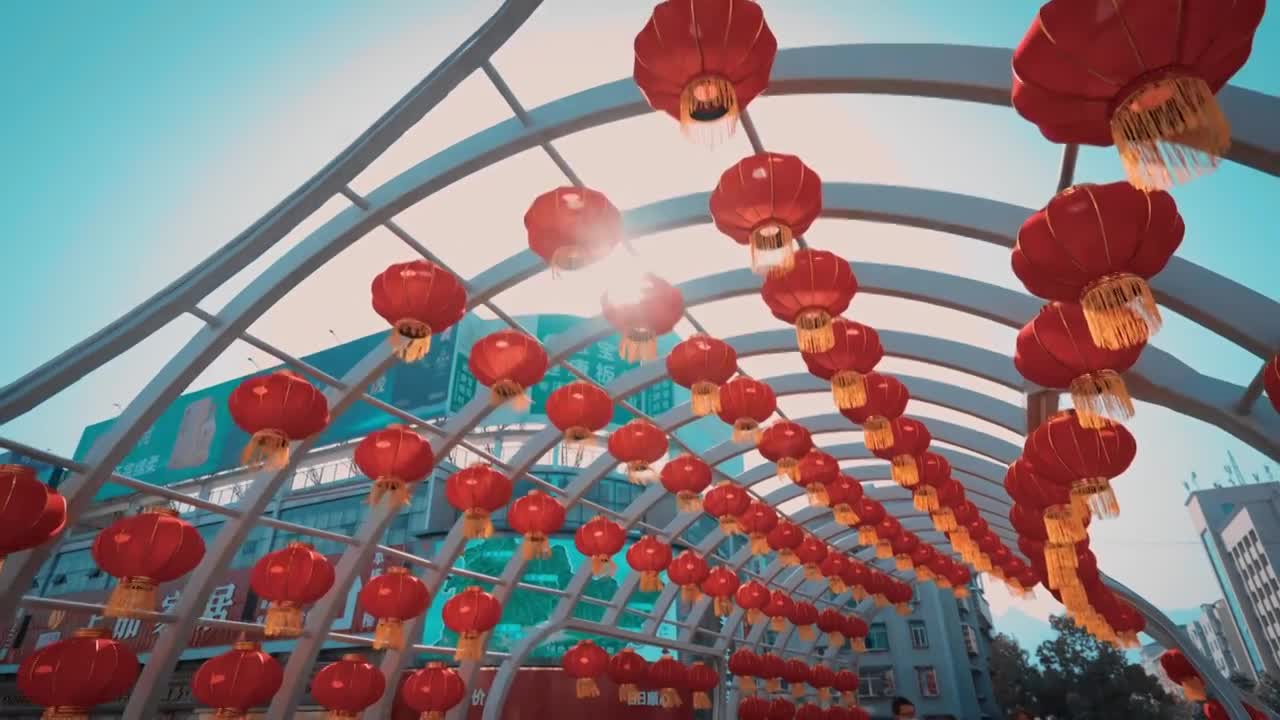 街道春节装饰灯笼氛围年味（合集）视频素材