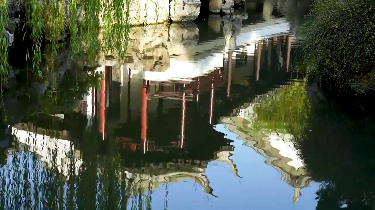 中国明代古典园林、“江南四大名园”之一，南京瞻园传统园林中式庭院水中倒影风光视频下载