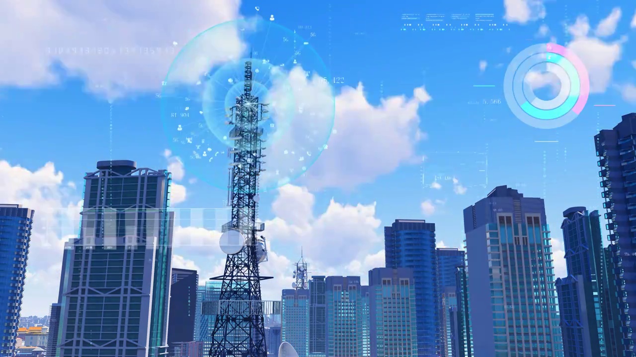 5G智慧科技城市互联网信号塔视频下载