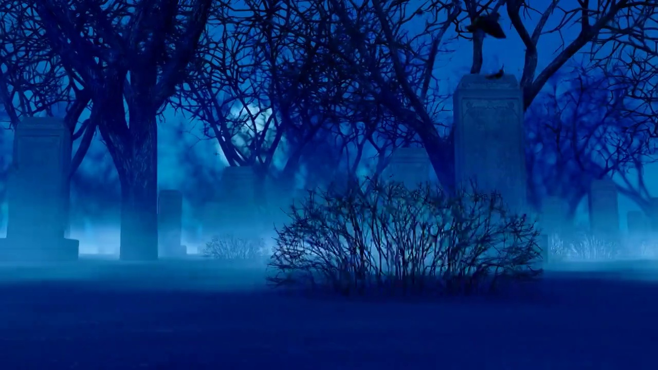 阴森恐怖的万圣节夜晚和坟场墓碑视频下载