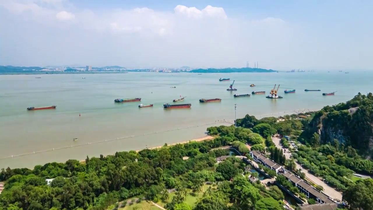 中国广州南沙蒲洲花园和珠江入海口延时摄影航拍视频下载