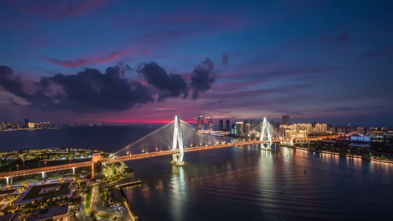 海口世纪大桥夕阳视频素材