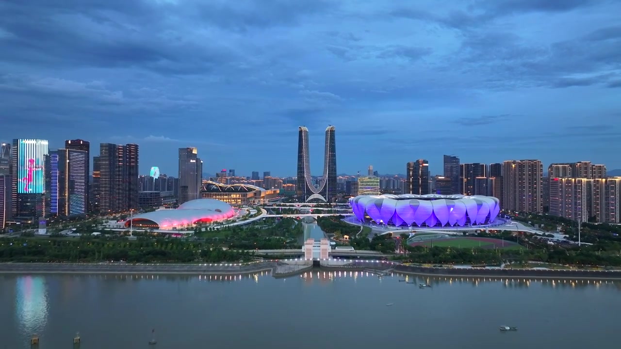杭州世纪中心杭州之门夜景视频素材