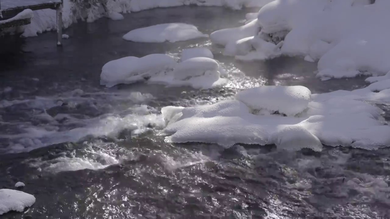 冰雪溪流冬天视频下载