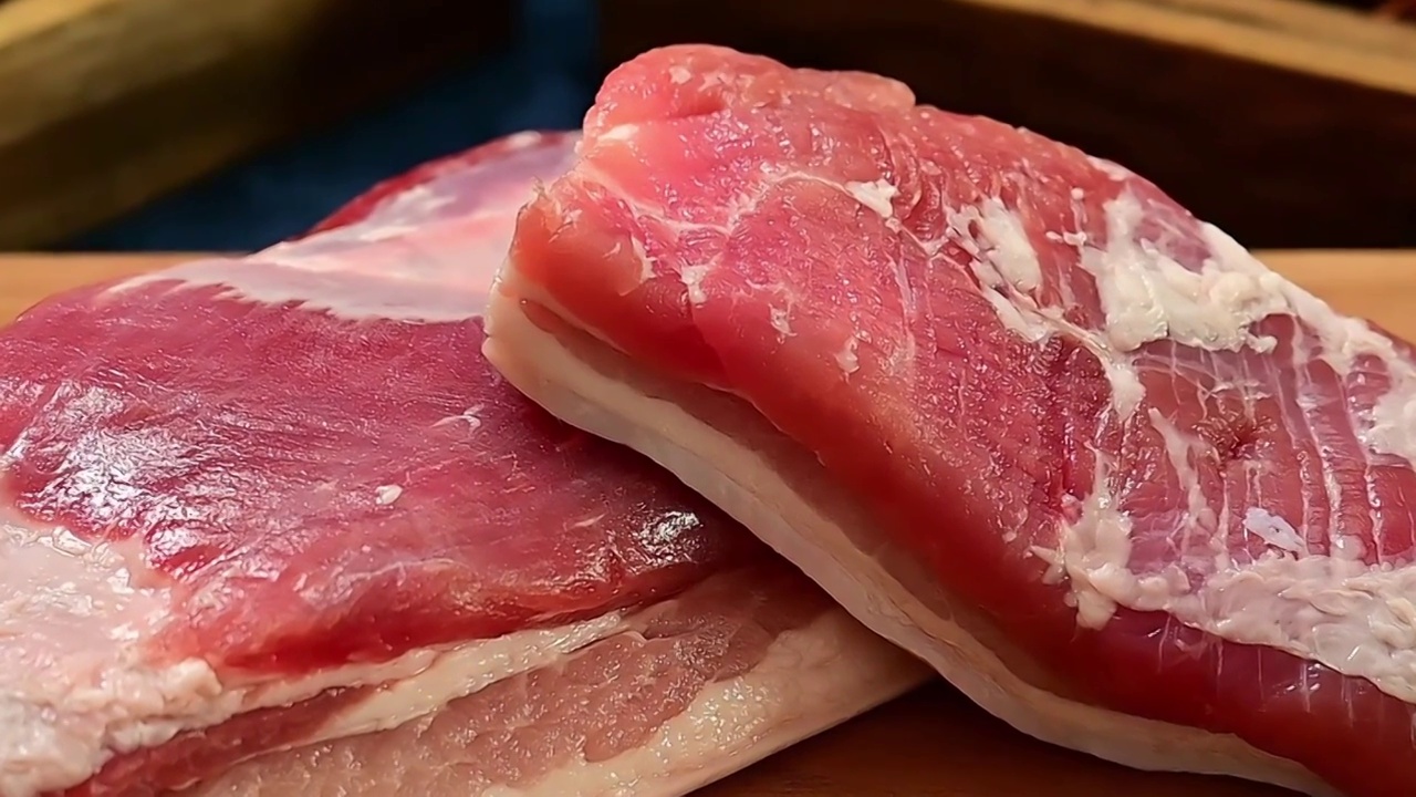 中国美食食材五花肉生鲜肉食视频下载