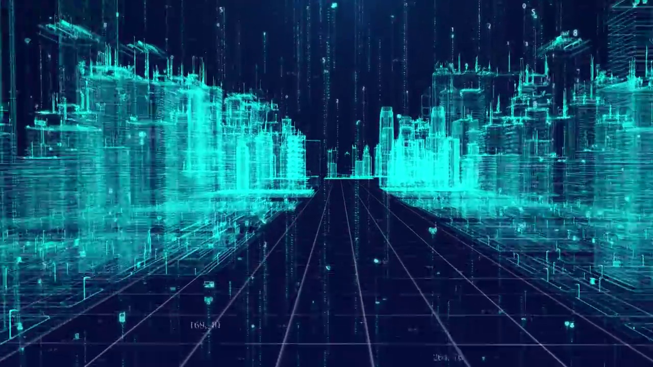 粒子线框虚拟科技全息城市背景视频下载